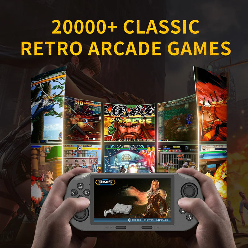 SF3000 Portable Handheld Game Console with 4.5-Inch IPS Screen and Over 20,000 Built-In Retro Games for PS1, GBA, SFC, and MAME.