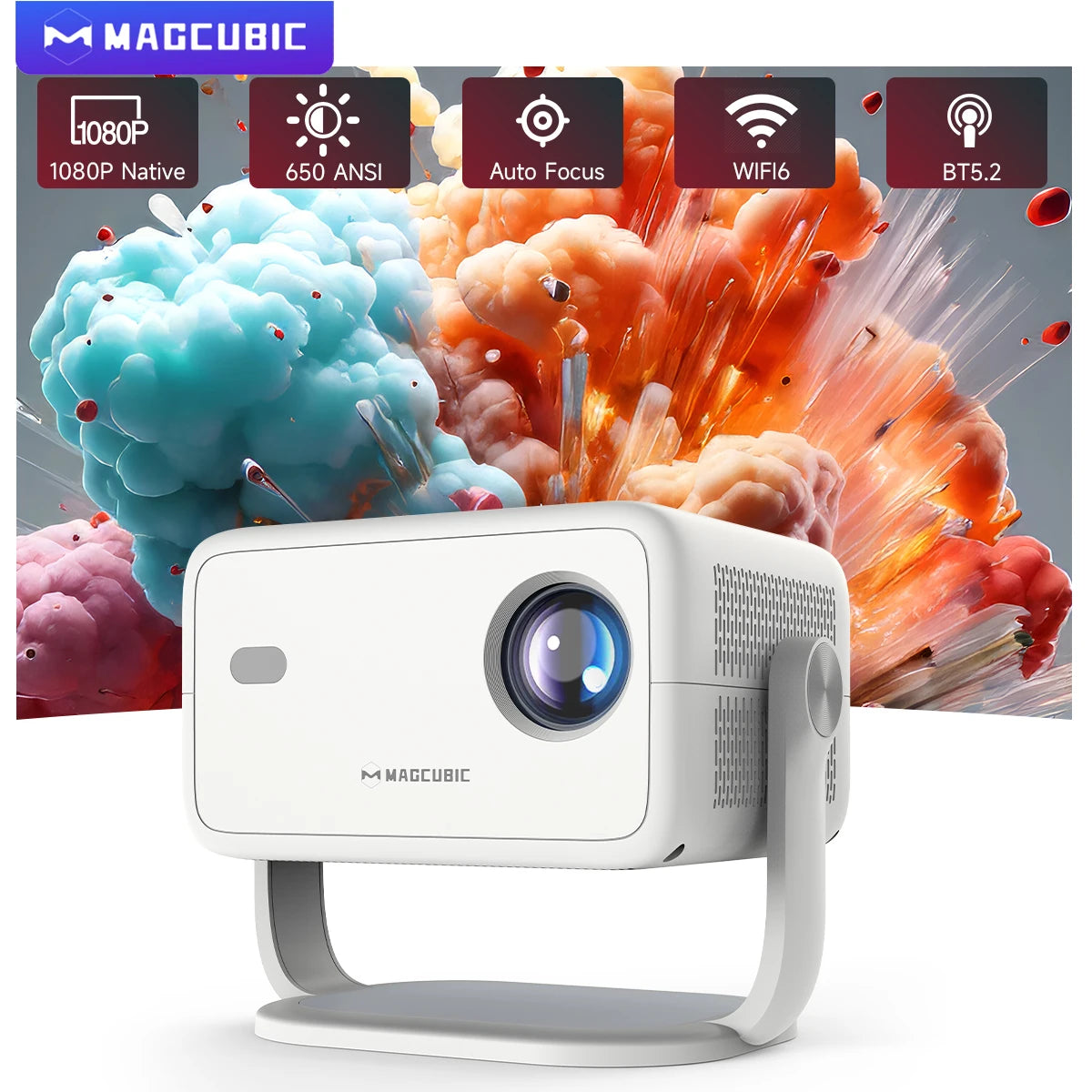 Magcubic 4K Android 11 Projector L018 - Exceptional 1080P Clarity, 650 ANSI Lumens Brightness, Auto Keystone Correction, 360° Rotation, WiFi 6 & Bluetooth 5.2 for Ultimate Portable Entertainment.