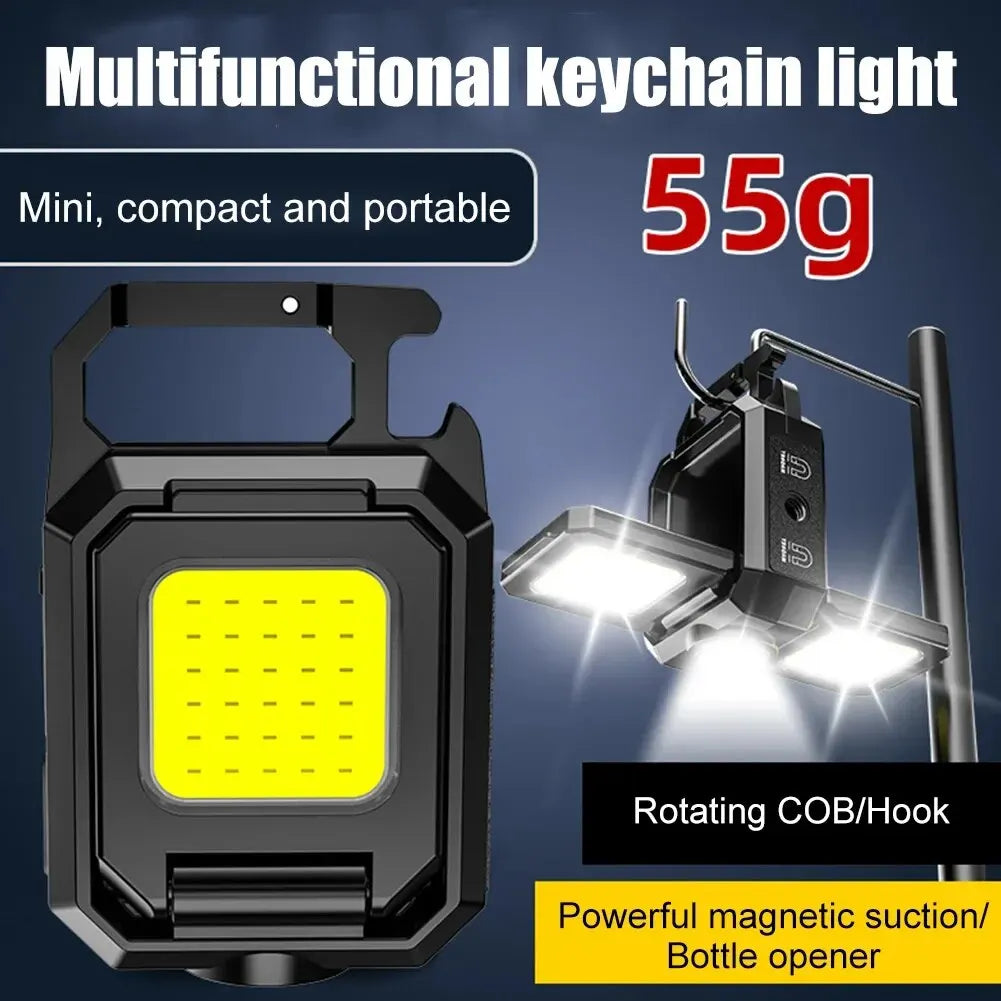 LED Mini Keychain Flashlight - XPE Pocket Work Light with COB Technology, USB Rechargeable Emergency Light for Outdoor Activities, Camping, and Fishing.