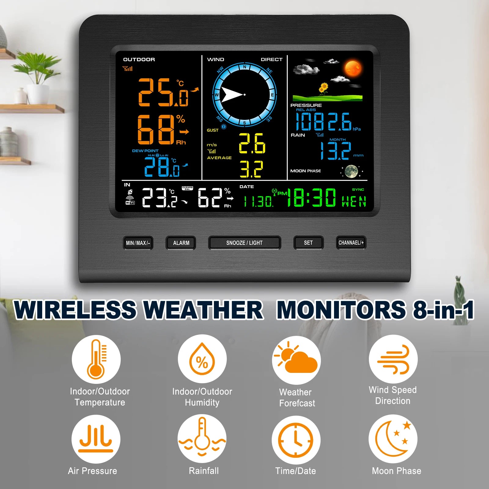 Discover the Ultimate 8-in-1 Wireless Weather Station: Real-Time Temperature, Humidity, Wind, Rain & Pressure Monitoring with Wi-Fi Sync and Solar-Powered Sensor!