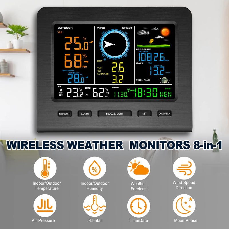 Discover the Ultimate 8-in-1 Wireless Weather Station: Real-Time Temperature, Humidity, Wind, Rain & Pressure Monitoring with Wi-Fi Sync and Solar-Powered Sensor!