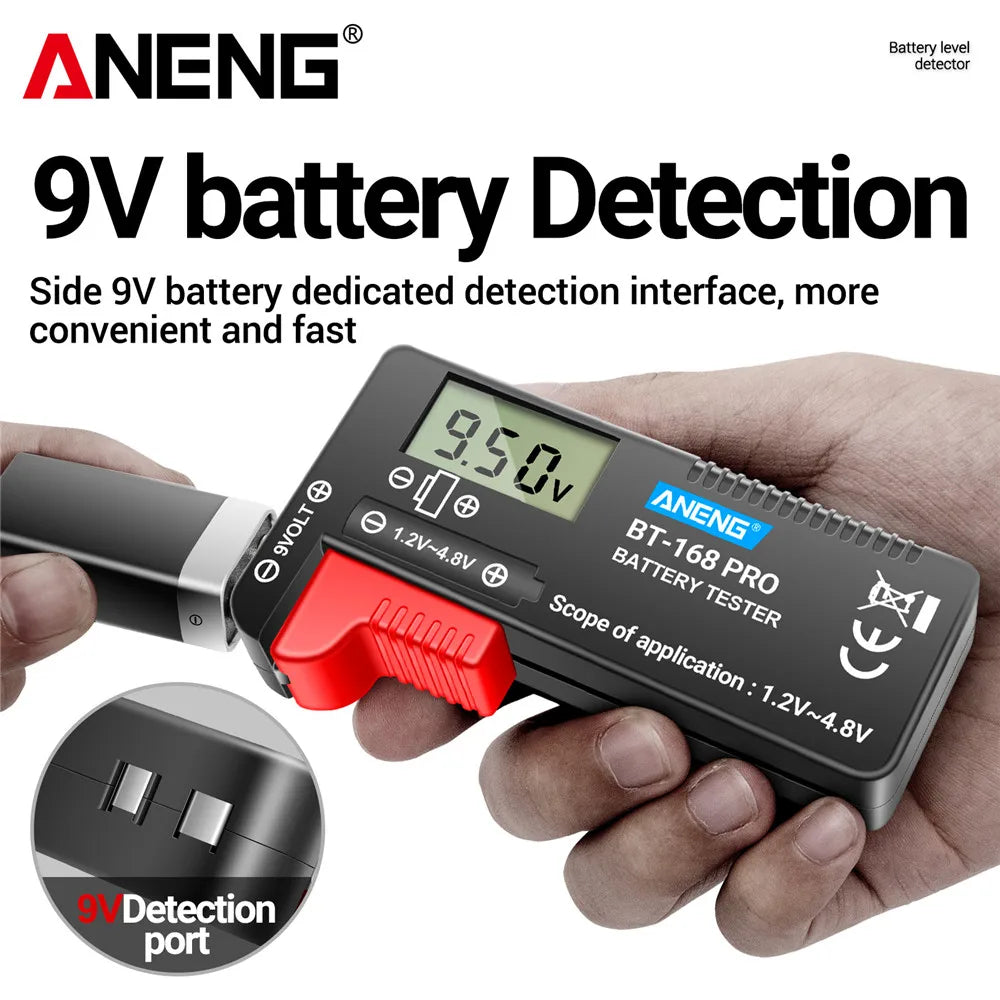 ANENG BT-168 PRO Digital Battery Tester: Accurate Capacity Assessment for AAA, AA, C, D, 9V, and Button Cells.