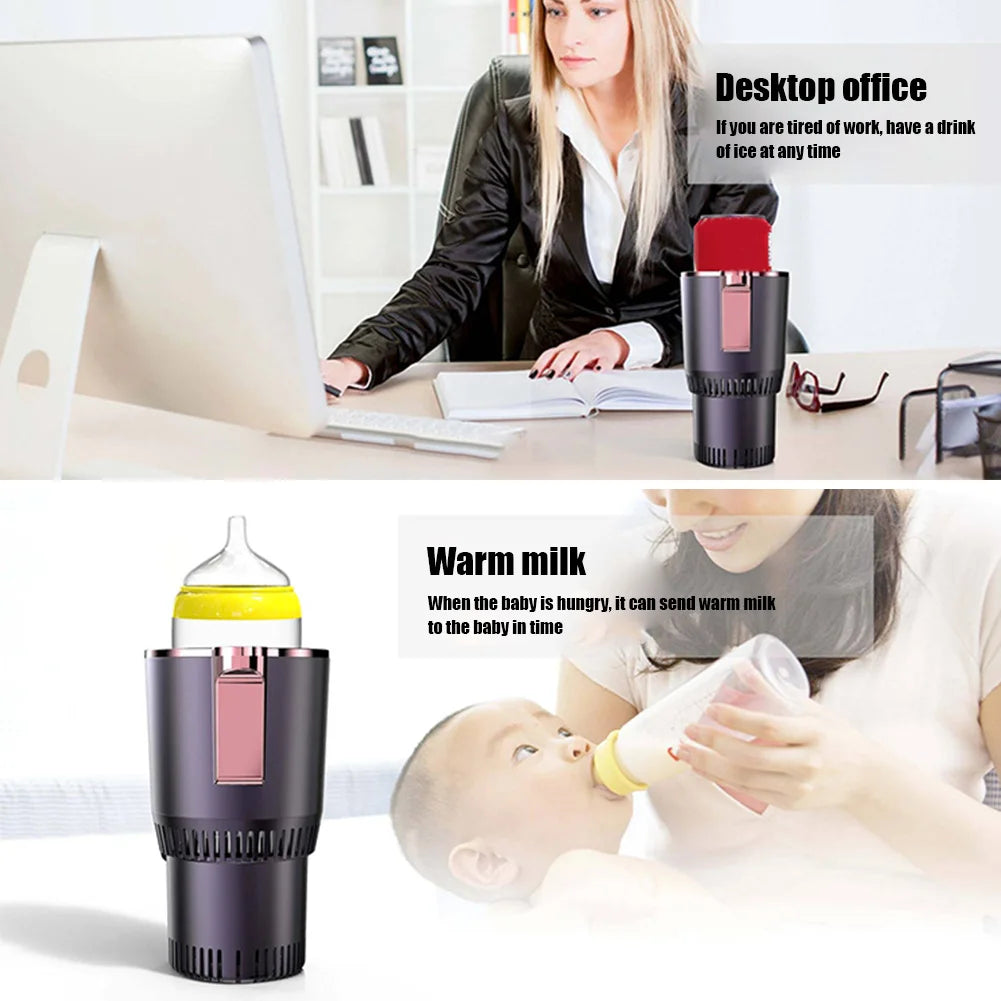 12V Dual Function Car Beverage Holder with Digital Display - Heating and Cooling Electric Cup for Fast Temperature Control.