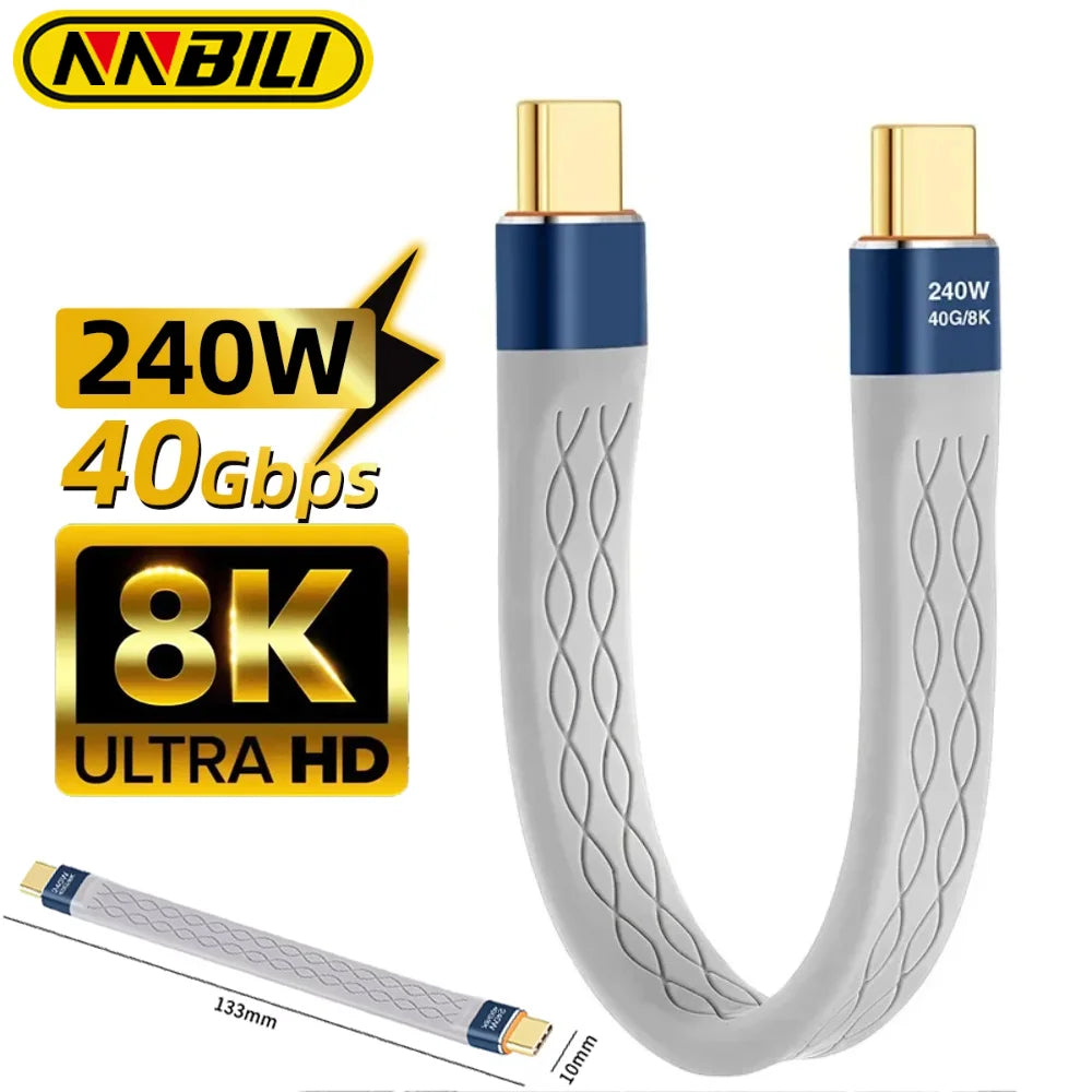240W 40GB Short USB-C to USB-C Fast Charging Cable with 40Gbps Data Transfer and 8K Video Support.