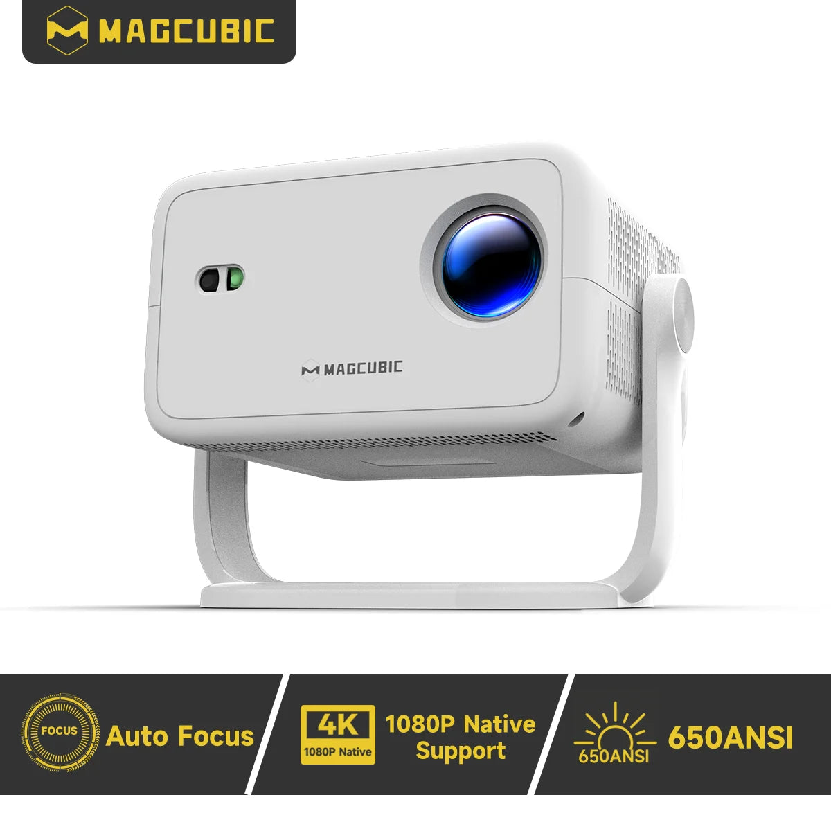 Magcubic 4K Android 11 Projector L018 - Exceptional 1080P Clarity, 650 ANSI Lumens Brightness, Auto Keystone Correction, 360° Rotation, WiFi 6 & Bluetooth 5.2 for Ultimate Portable Entertainment.