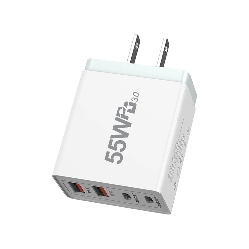 High-Efficiency Quick Charge 3.0 USB Wall Charger with International Plugs for iPhone 13 Pro Max and Type C Devices.