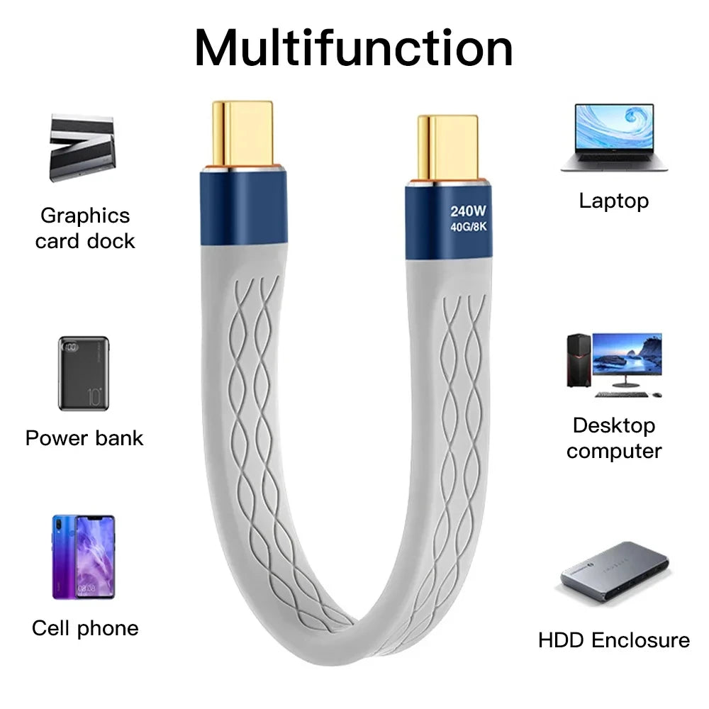 240W 40GB Short USB-C to USB-C Fast Charging Cable with 40Gbps Data Transfer and 8K Video Support.