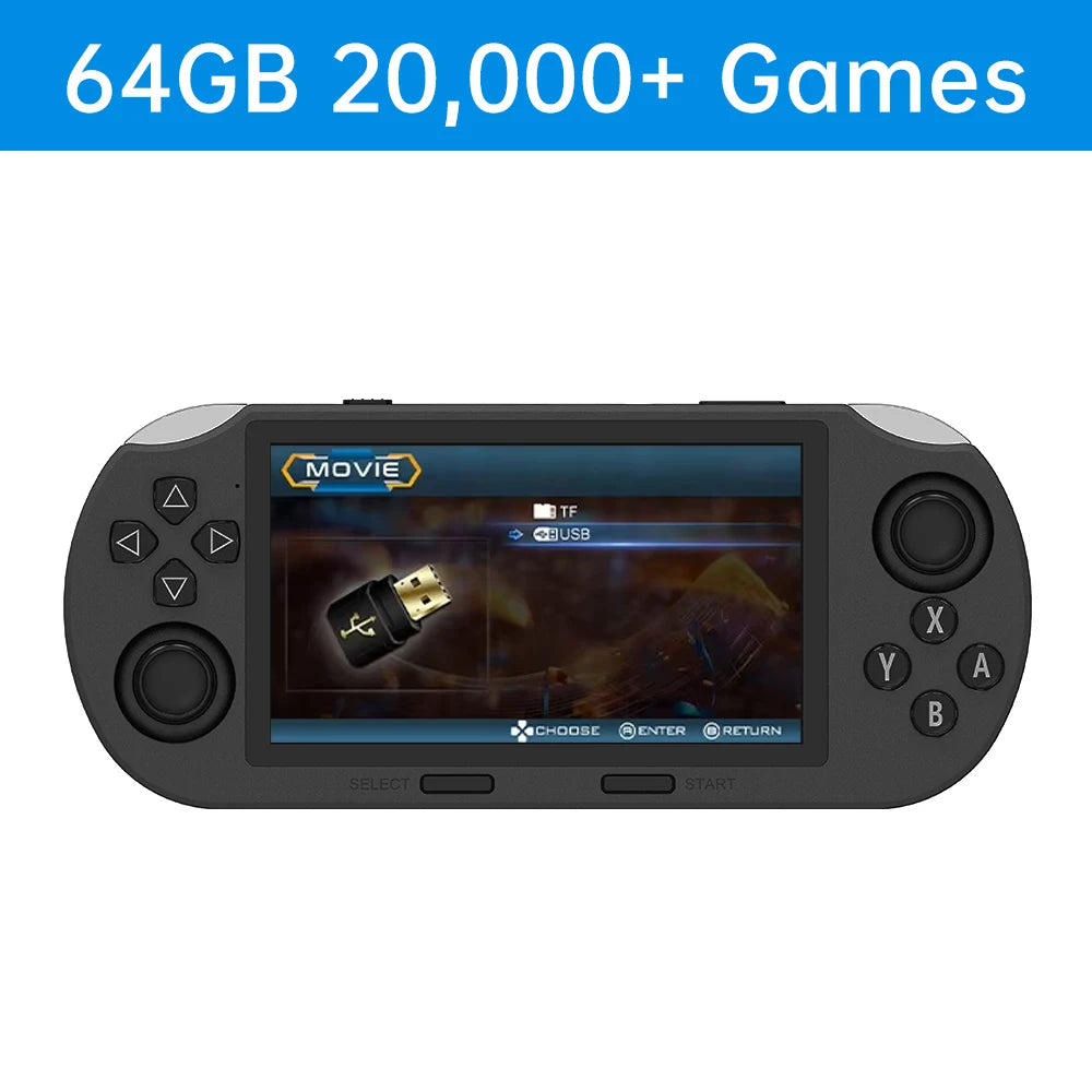 SF3000 Portable Handheld Game Console with 4.5-Inch IPS Screen and Over 20,000 Built-In Retro Games for PS1, GBA, SFC, and MAME.