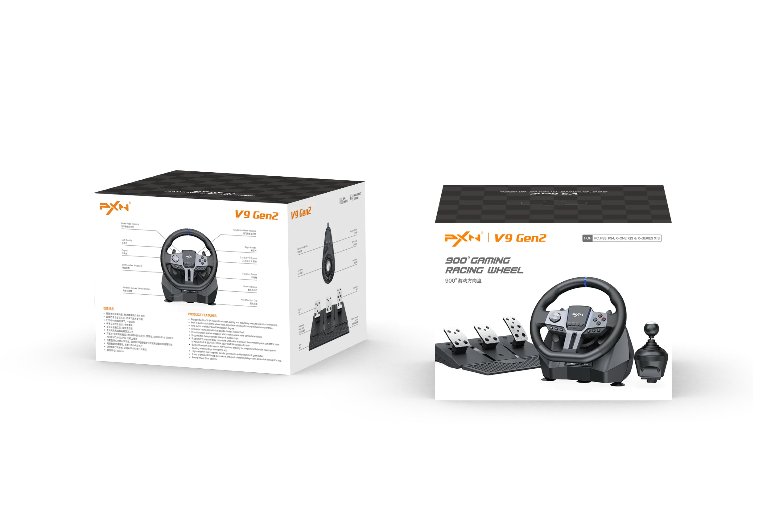 V9 Gen2 Professional Gaming Steering Wheel with 270°/900° Rotation for PS4, PS3, PC (Windows 8, 10, 11), Switch, Xbox One, and Xbox Series X/S