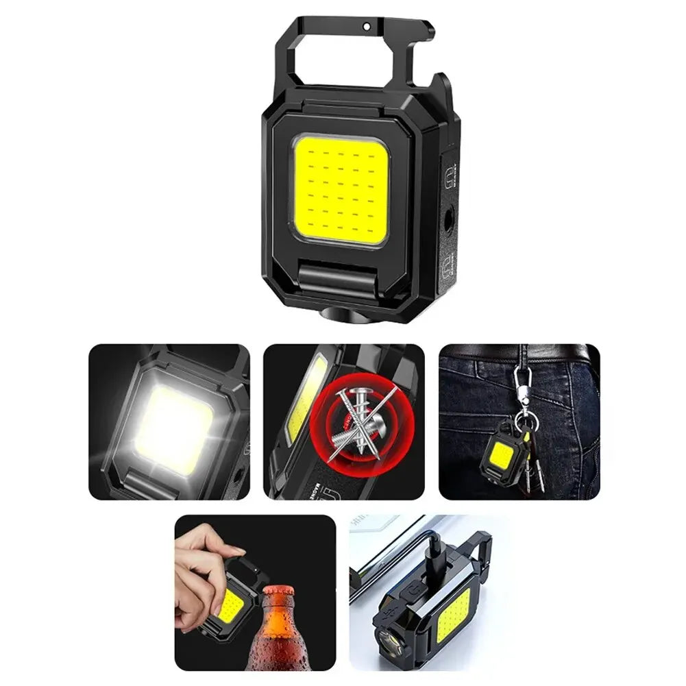 LED Mini Keychain Flashlight - XPE Pocket Work Light with COB Technology, USB Rechargeable Emergency Light for Outdoor Activities, Camping, and Fishing.