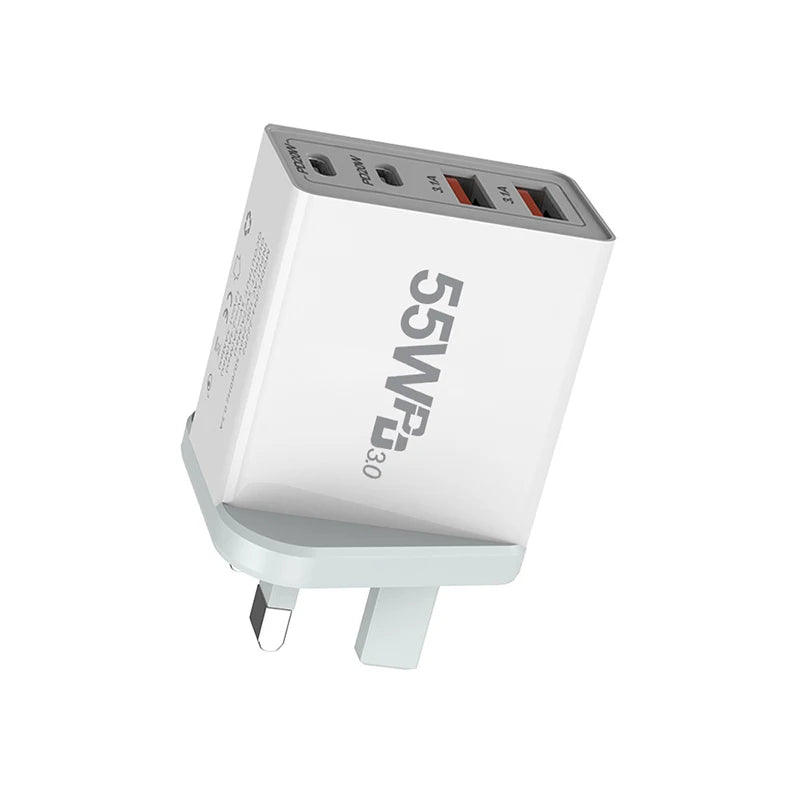 High-Efficiency Quick Charge 3.0 USB Wall Charger with International Plugs for iPhone 13 Pro Max and Type C Devices.