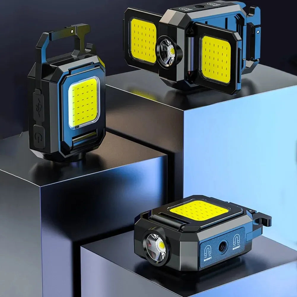 LED Mini Keychain Flashlight - XPE Pocket Work Light with COB Technology, USB Rechargeable Emergency Light for Outdoor Activities, Camping, and Fishing.