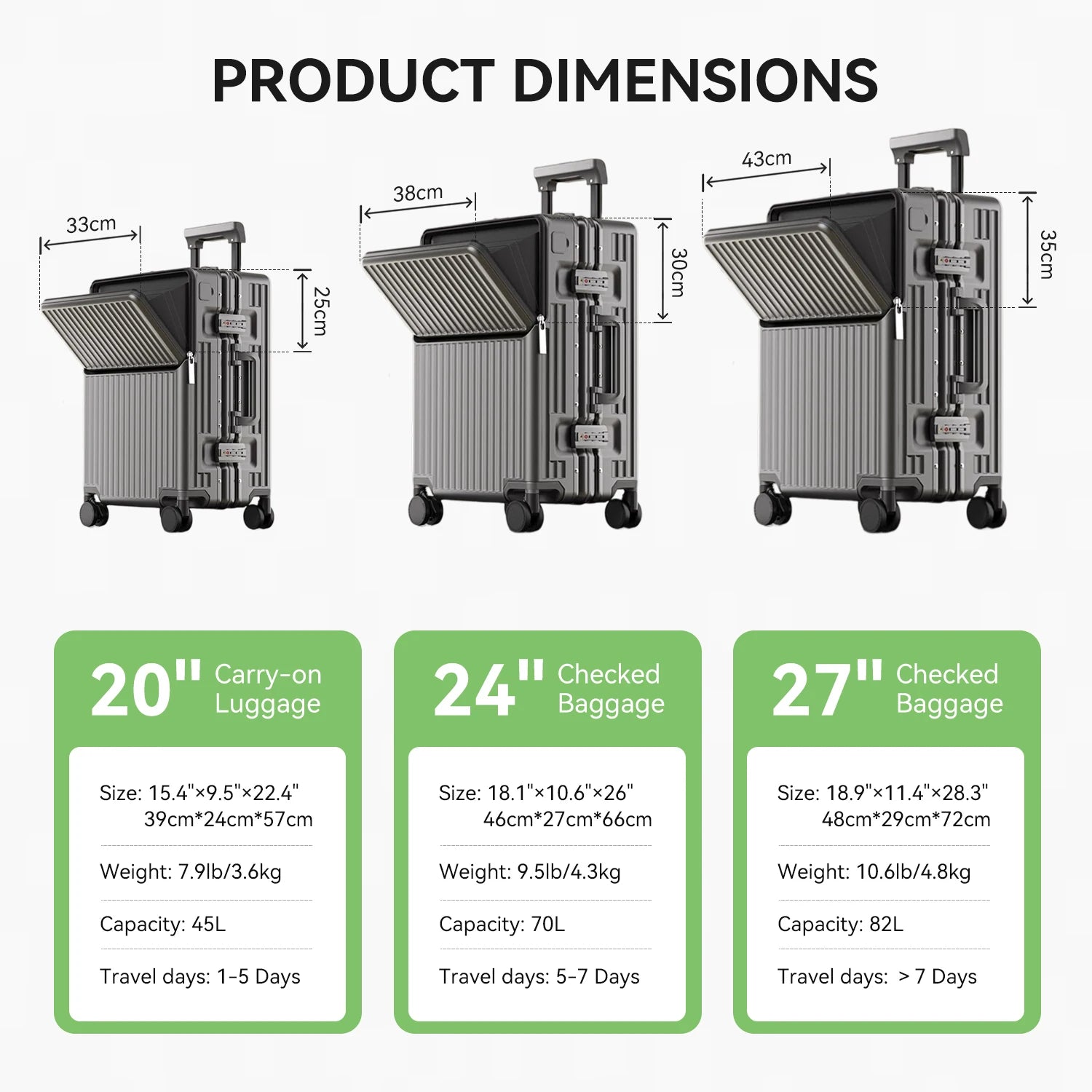 AIWEINY Aluminum Frame Hard Shell Suitcase with TSA Lock and 360° Silent Swivel Wheels.