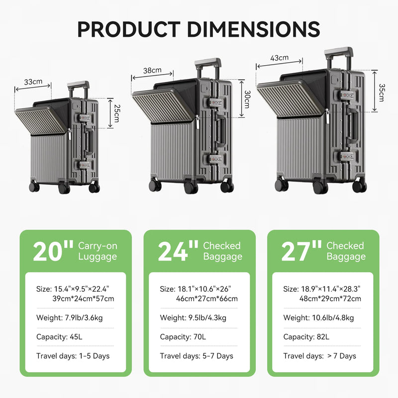 AIWEINY Aluminum Frame Hard Shell Suitcase with TSA Lock and 360° Silent Swivel Wheels.