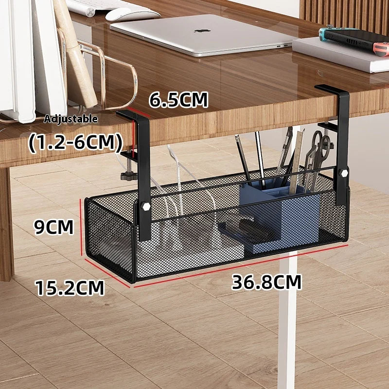 Adjustable Under-Desk Cable Management Tray with Clamp Mount for Professional and Home Environments.