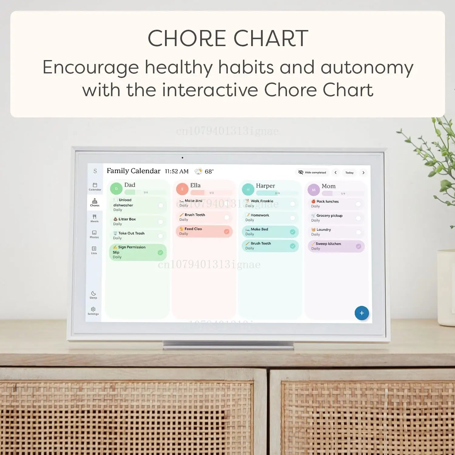 Customizable White Android Digital Calendar and Chore Chart.