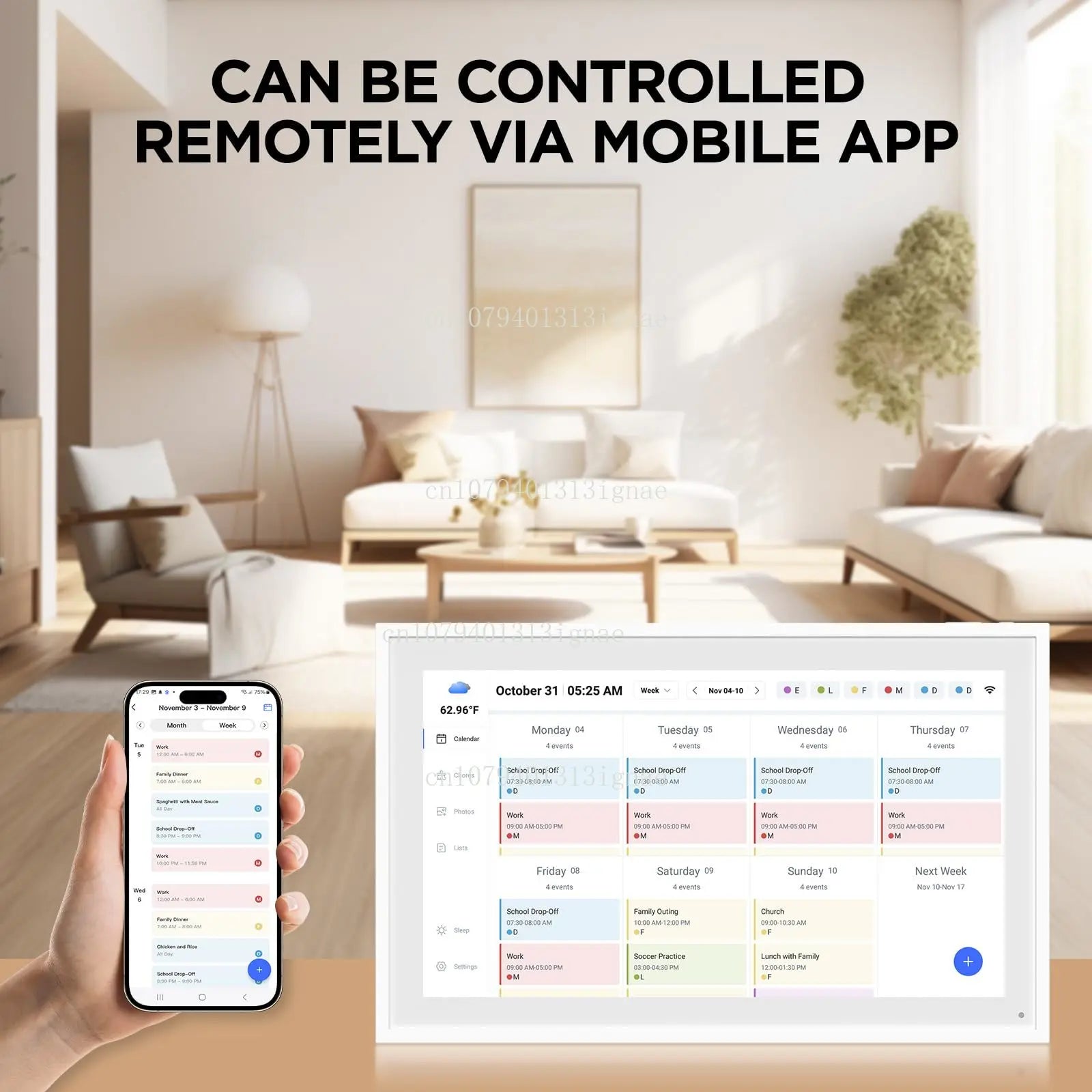 Customizable White Android Digital Calendar and Chore Chart.