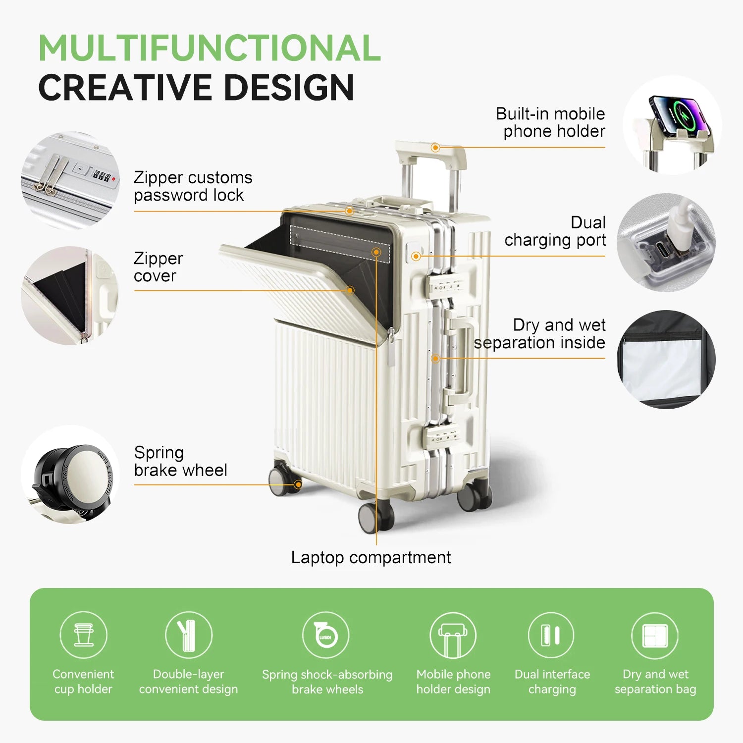AIWEINY Aluminum Frame Hard Shell Suitcase with TSA Lock and 360° Silent Swivel Wheels.