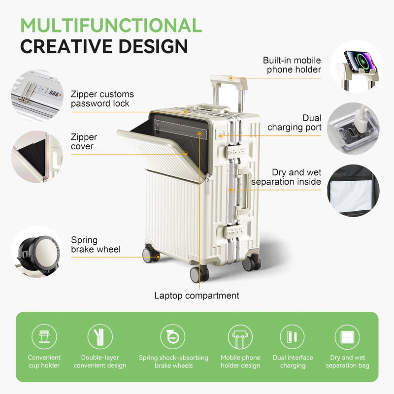 AIWEINY Aluminum Frame Hard Shell Suitcase with TSA Lock and 360° Silent Swivel Wheels.