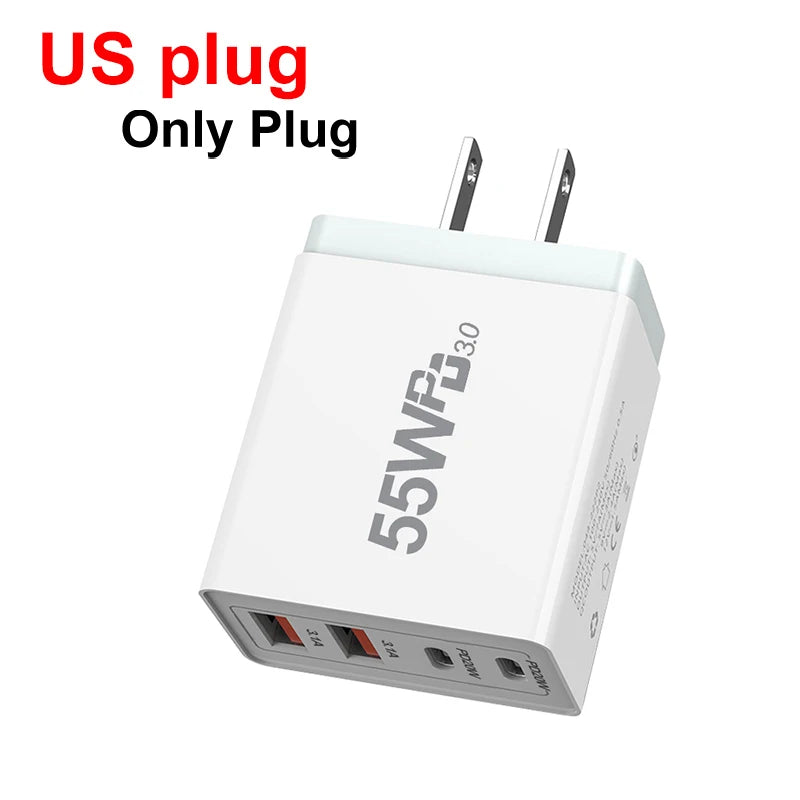 High-Efficiency Quick Charge 3.0 USB Wall Charger with International Plugs for iPhone 13 Pro Max and Type C Devices.