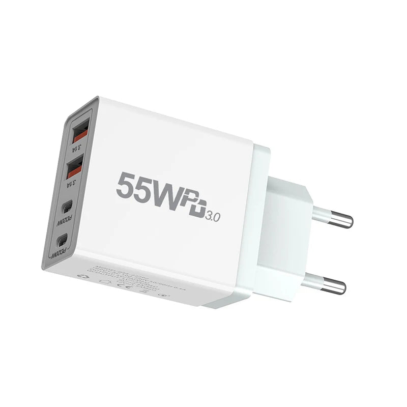 High-Efficiency Quick Charge 3.0 USB Wall Charger with International Plugs for iPhone 13 Pro Max and Type C Devices.
