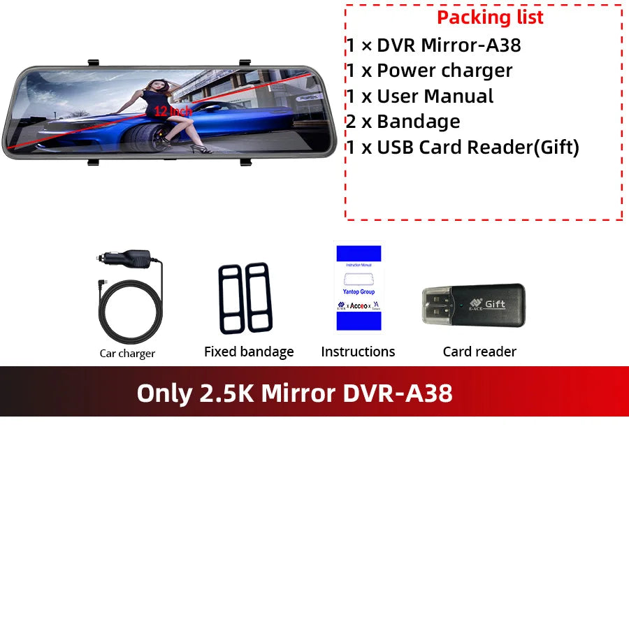 12-Inch Touch Screen Dash Cam and Rearview Camera System