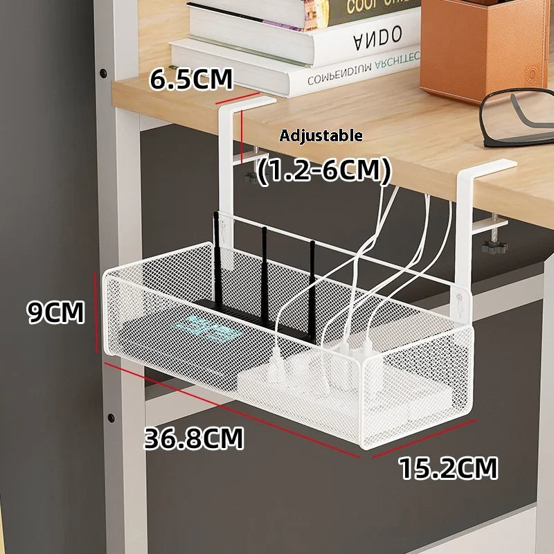 Adjustable Under-Desk Cable Management Tray with Clamp Mount for Professional and Home Environments.