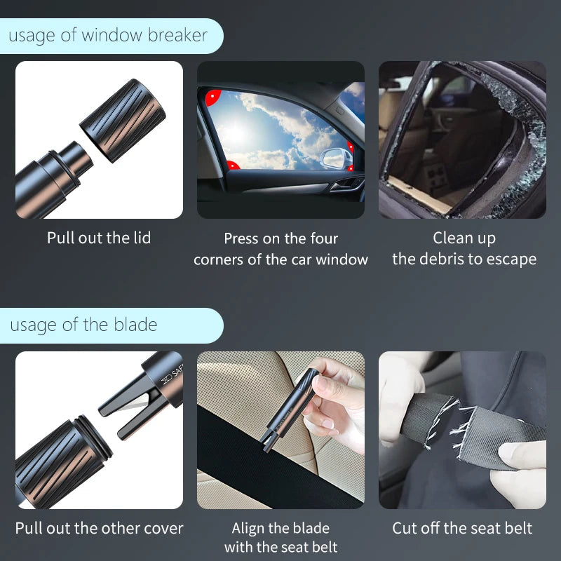 Emergency Rescue Tool: Essential 2-in-1 Car Glass Breaker and Seatbelt Cutter with Durable Tungsten Steel Hammer.