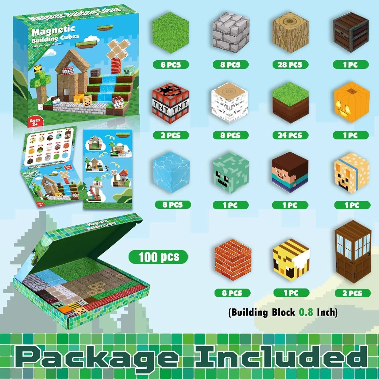 JIMITU Magnetic Building Blocks Mine World Forest House Set