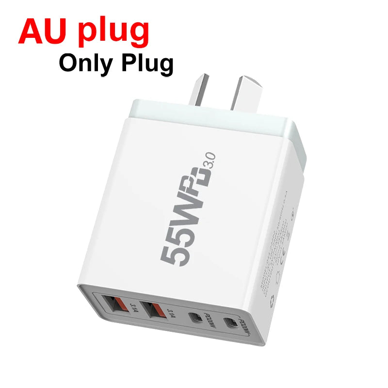 High-Efficiency Quick Charge 3.0 USB Wall Charger with International Plugs for iPhone 13 Pro Max and Type C Devices.