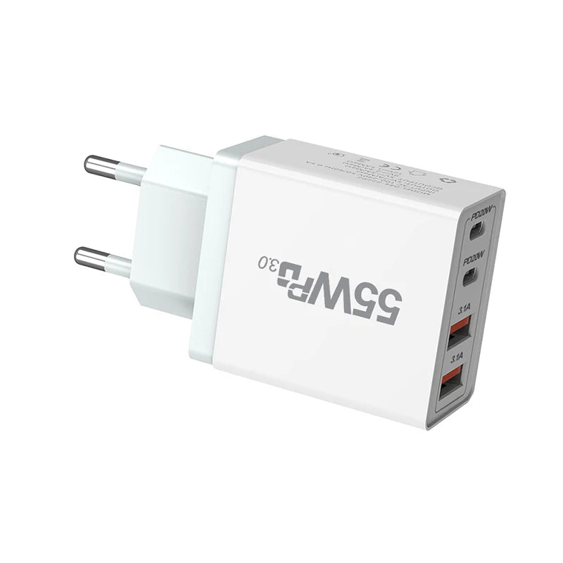 High-Efficiency Quick Charge 3.0 USB Wall Charger with International Plugs for iPhone 13 Pro Max and Type C Devices.