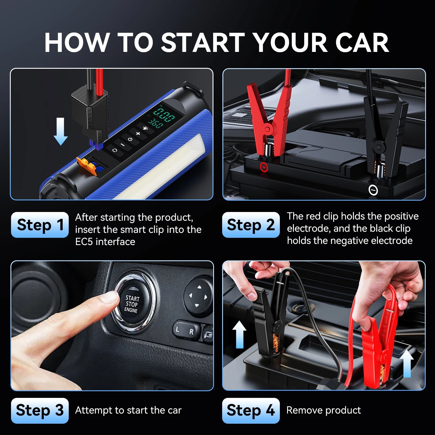 BUVAYE 2000A Professional Car Battery Jump Starter with Built-in 150PSI Air Pump and USB Power Bank for 12V Vehicles.