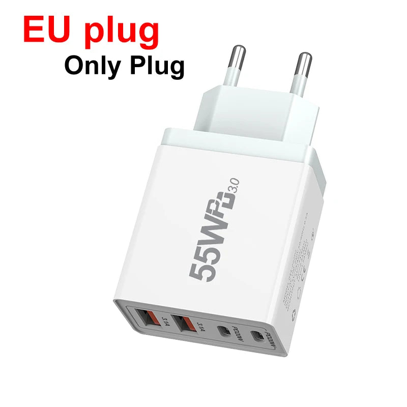 High-Efficiency Quick Charge 3.0 USB Wall Charger with International Plugs for iPhone 13 Pro Max and Type C Devices.