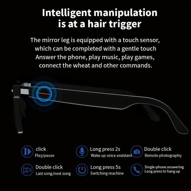SENBONO Smart Glasses, Wireless Earphone Stereo Dual Speaker Touch Sunglasses, Outdoor Sport Calling Music Smart Bluetooth-Compatible Glasses with Accessories, Gifts for Boyfriend. Intelligent manipulation is at a hair trigger. The mirror leg is equipped with a touch sensor, etc