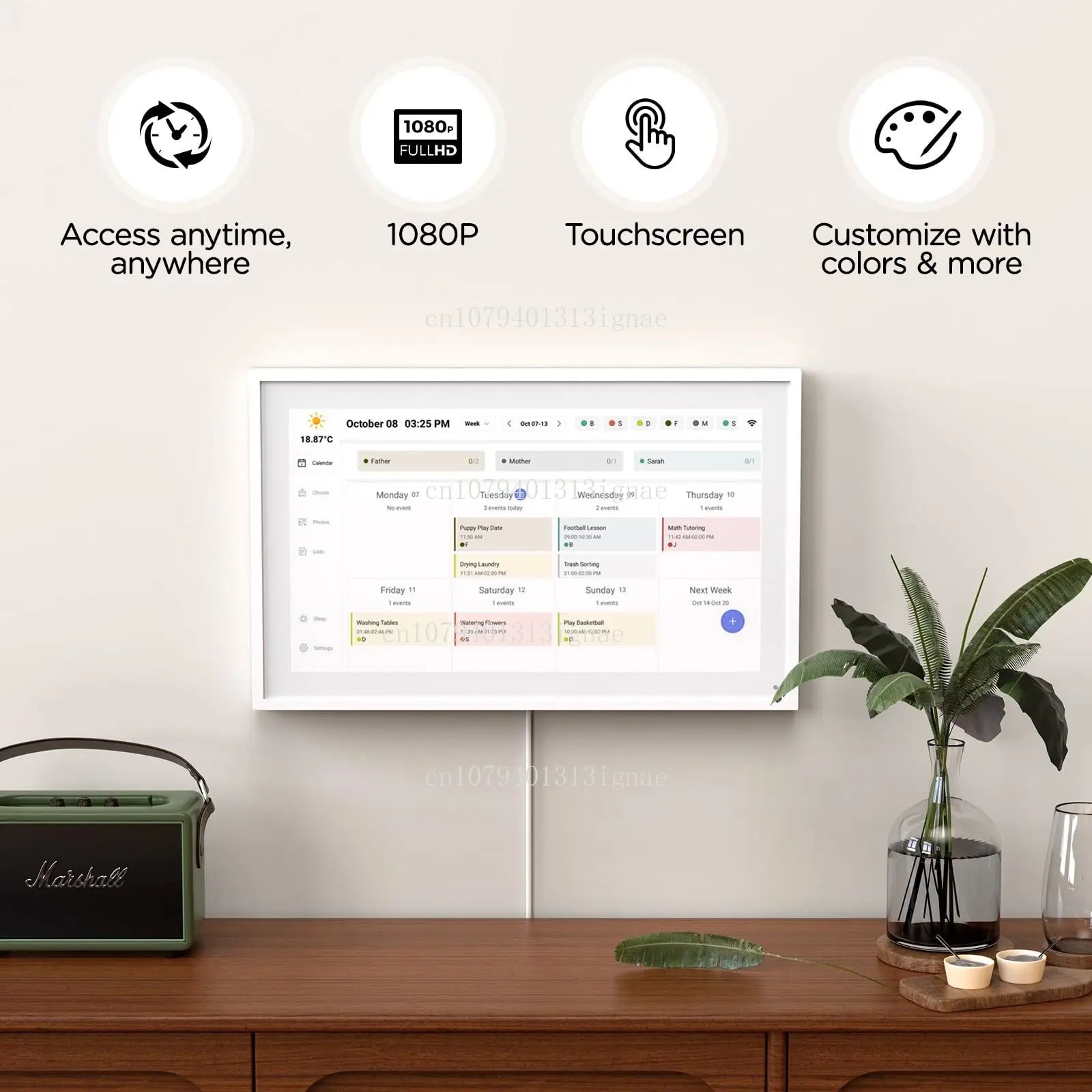 Customizable White Android Digital Calendar and Chore Chart.
