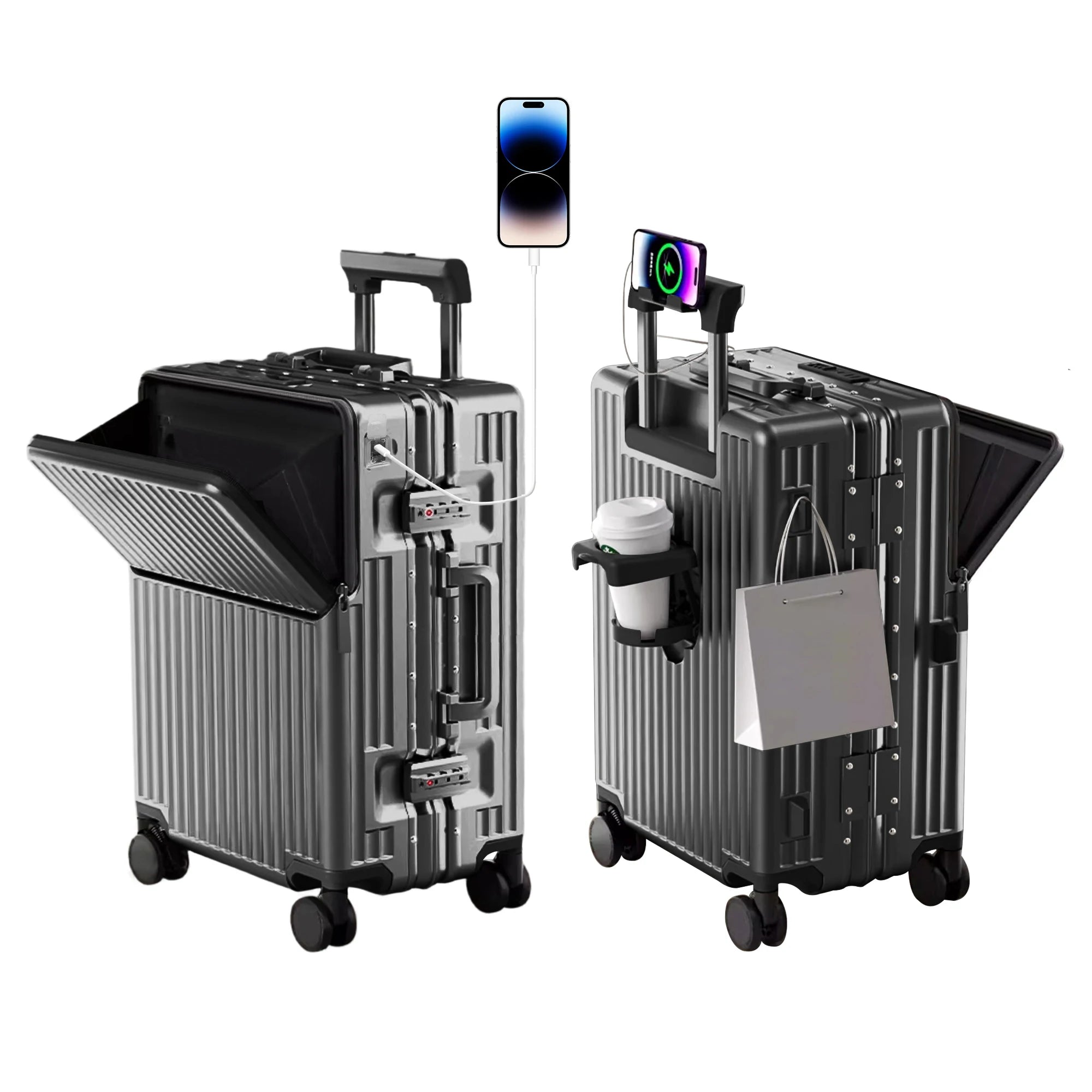 AIWEINY Aluminum Frame Hard Shell Suitcase with TSA Lock and 360° Silent Swivel Wheels.