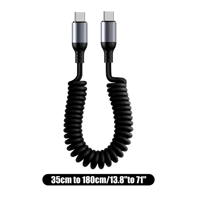 Revolutionary Spiral Stretchable USB-C Data Cable: Fast Charging and Versatile Length for All Type-C Devices.