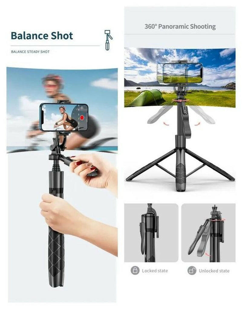 Everything Included- Gimbal Auto Face Tracking- Combo Pack- W/ Separate Extendable Selfie Stick Tripod, Remote Control W/2 Piece LED Lights. 360° Rotatable Selfie Stand Camera Phone Tracking Holder, Phone Stabilizer Selfie Accessories Cellphone Smartphone.