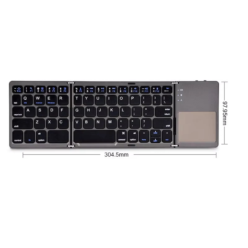 Wireless Bluetooth Folding Keyboard with Touchpad for Windows, Android, iOS, and Mobile Devices – Multi-Function Mini Keyboard
