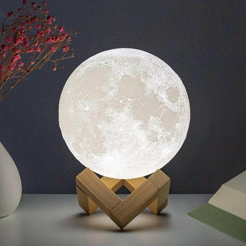 D5 8cm LED Moon Lamp with Stand - Battery Operated Starry Night Light for Bedroom Decor, Ideal Gift for Kids and Christmas.
