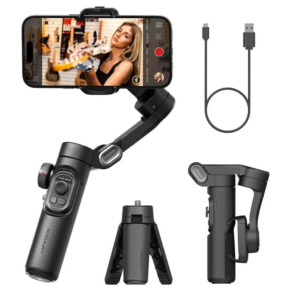 AOCHUAN Smart 3-Axis Handheld Gimbal Stabilizer for Smartphones with AI Face Tracking for TikTok and Vlogging.