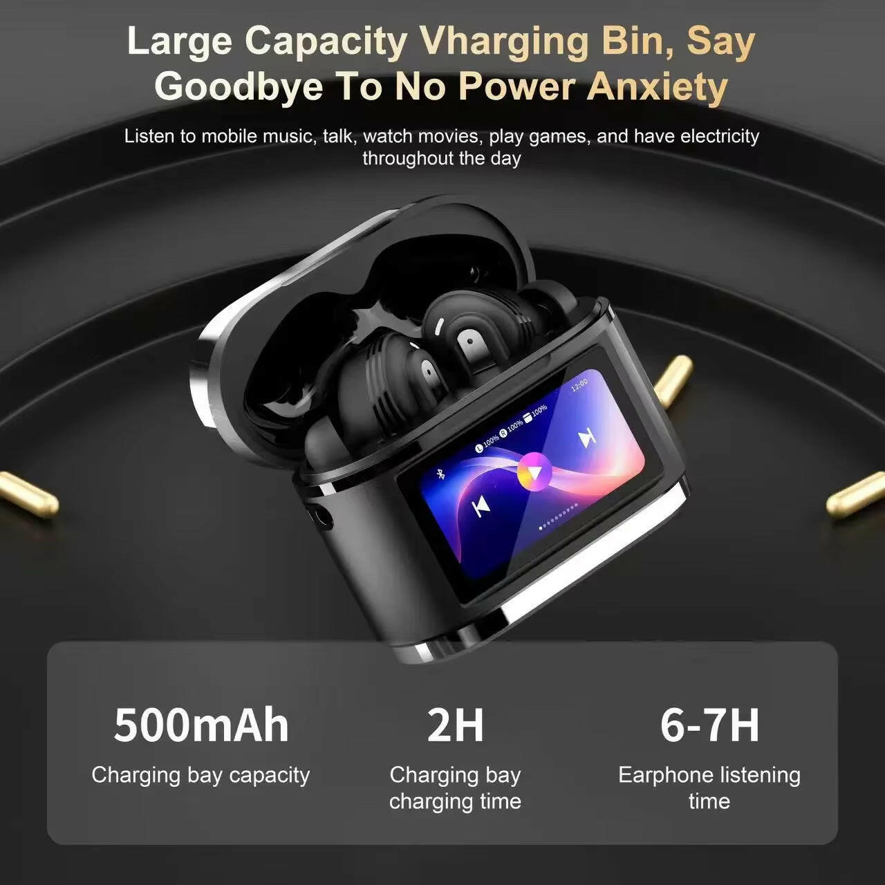 XIAOMI BD2 True Wireless Bluetooth Headphones with ANC Noise Cancellation and LCD Touch Screen Case, Waterproof Sports Headset.