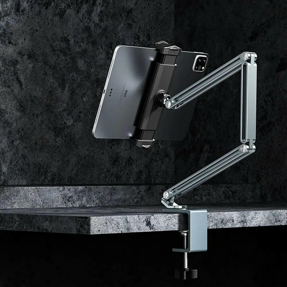 Adjustable Aluminum Tablet and Mobile Phone Stand for 4-12.9 Inch Devices, Compatible with iPad Pro, Mini, and Xiaomi Tab.