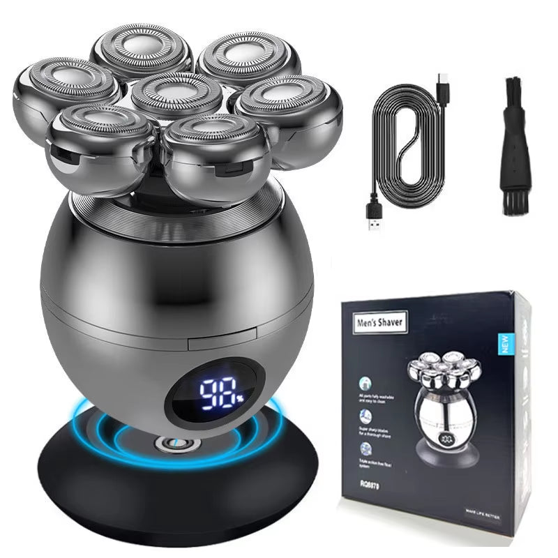 7 Head Electric Shaver for Men - Advanced 7D Floating Cutter, IPX5 Waterproof, USB Wireless Charging, and Multi-Grooming Kit.