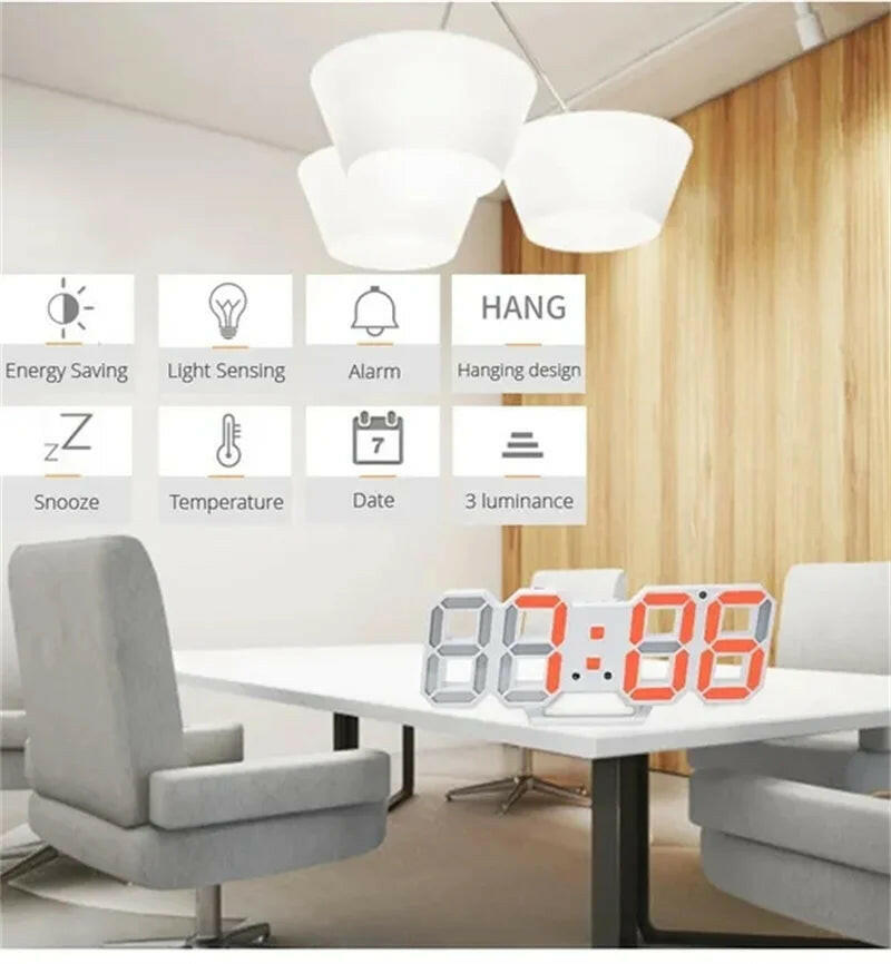 3D LED Digital Wall Clock with Date, Time, and Celsius Display - Alarm Clock and Nightlight for Home and Living Room Décor.