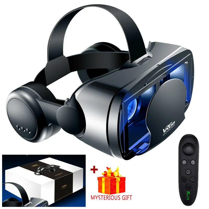 Virtual Reality 3D VR Headset Smart Glasses Helmet for Smartphones Cell Phone Mobile 7 Inches Lenses Binoculars with Controllers.