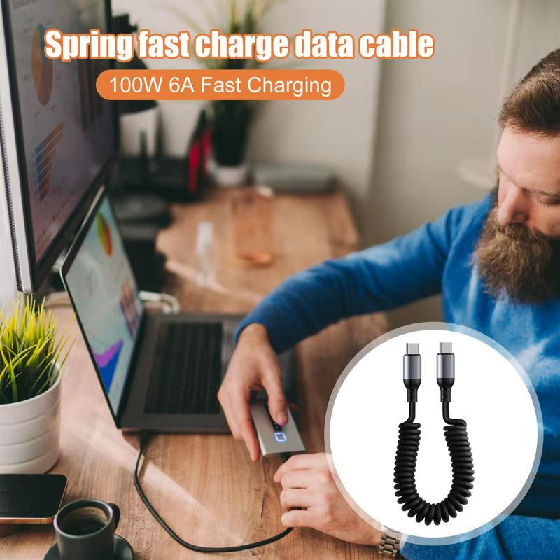 Revolutionary Spiral Stretchable USB-C Data Cable: Fast Charging and Versatile Length for All Type-C Devices.
