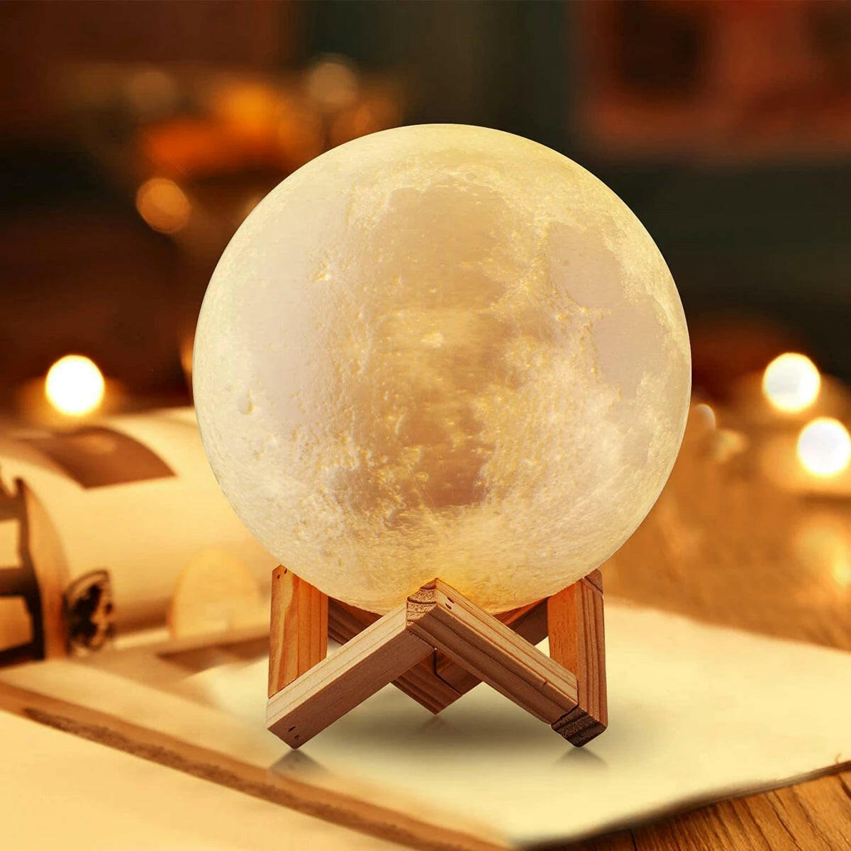 D5 8cm LED Moon Lamp with Stand - Battery Operated Starry Night Light for Bedroom Decor, Ideal Gift for Kids and Christmas.