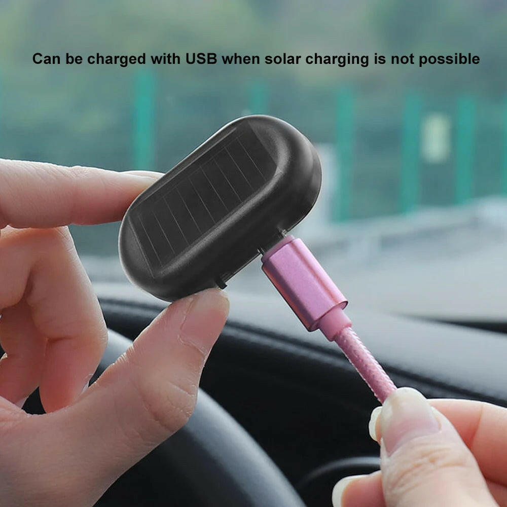 Solar-Powered USB LED Imitation Car Security Light - Wireless Anti-Theft Warning Lamp.
