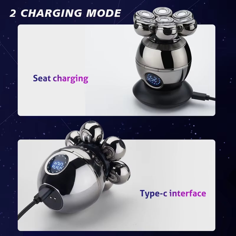 7 Head Electric Shaver for Men - Advanced 7D Floating Cutter, IPX5 Waterproof, USB Wireless Charging, and Multi-Grooming Kit.